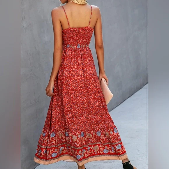 NWT Floral Red boho Maxi Dress M - Picture 4 of 13